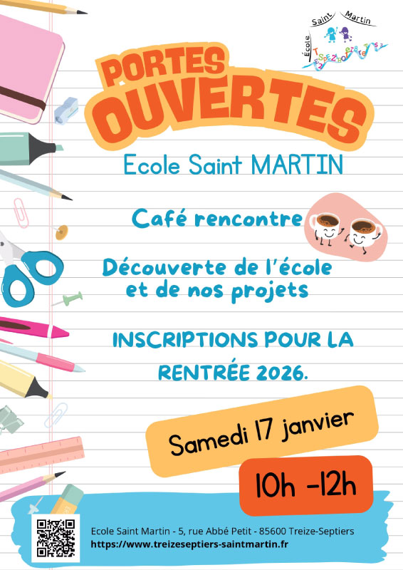 Portes ouvertes de l'école Saint Martin de Treize-Septiers le 17 janvier 2026
