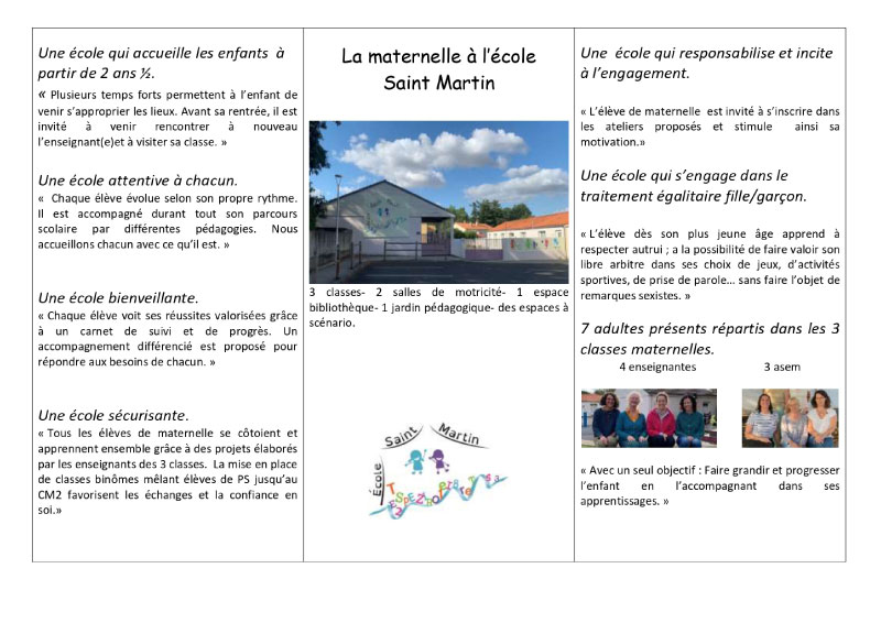 Présentation de l'école Saint Martin 2026 - page 1
