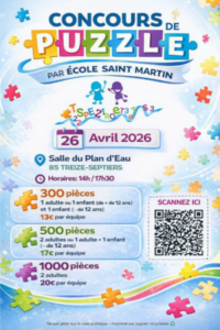 Affiche concours puzzle en avril 2026 de l'école Saint Martin