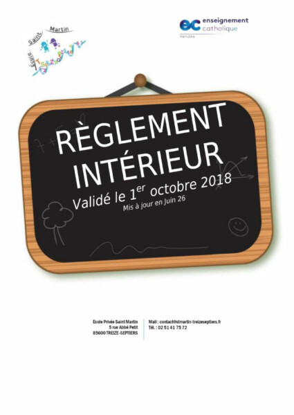 Règlement intérieur 2026-2027 de l'école
